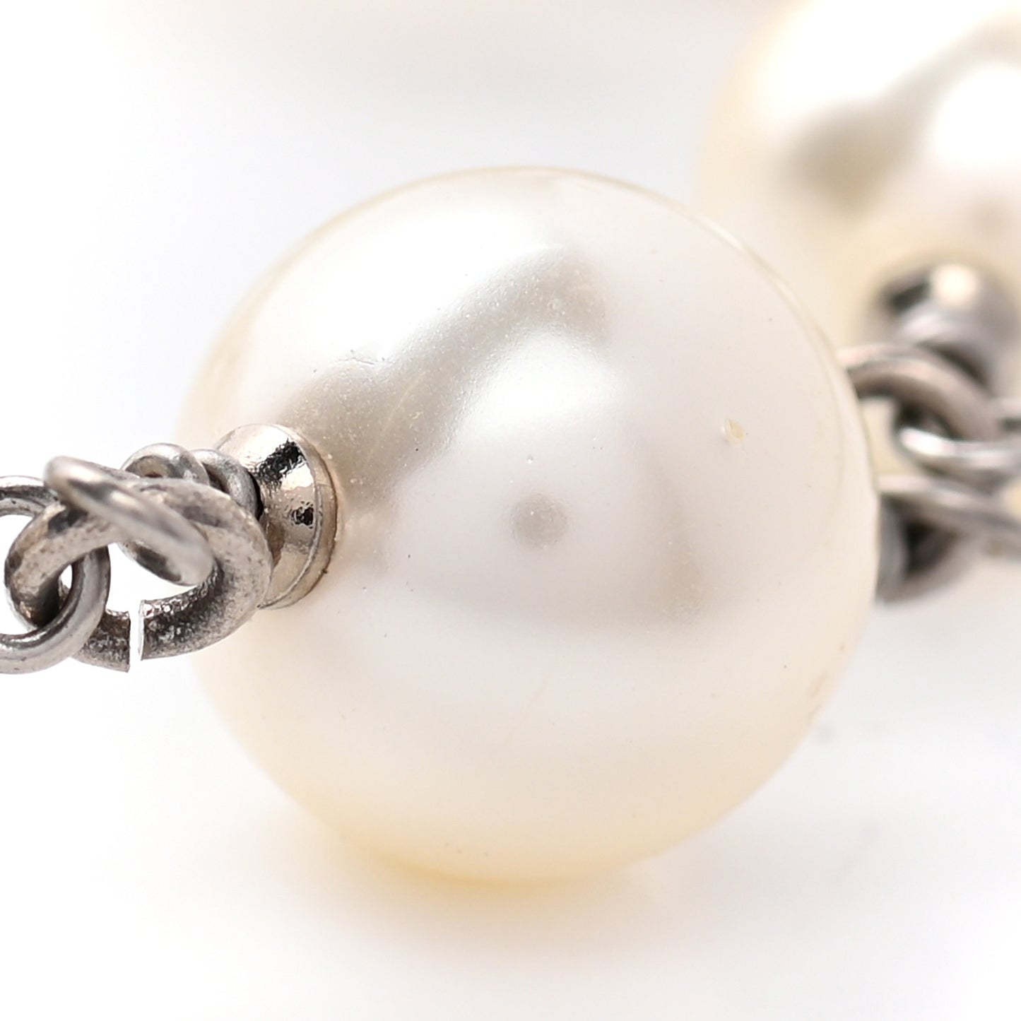 Graduated Pearl Crystal CC Long Necklace Silver