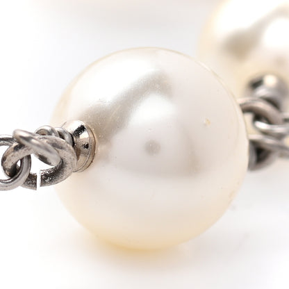 Chanel Graduated Pearl Crystal CC Long Necklace Silver 7 of 9