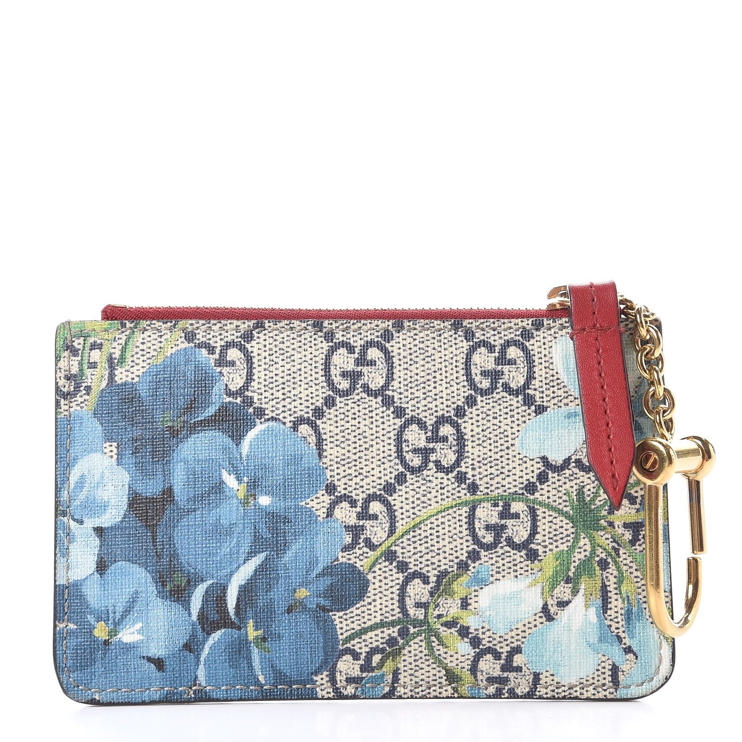 Gucci GG Supreme Monogram Blooms Key Case Beige Blue Navy Hibiscus Red 3 of 6