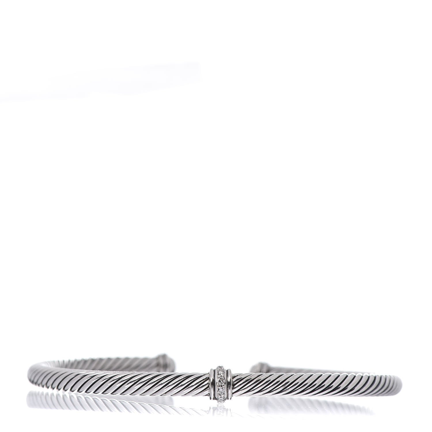 David Yurman Sterling Silver Diamond 4mm Cable Classics Center Station Bracelet 1 of 4