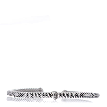 David Yurman Sterling Silver Diamond 4mm Cable Classics Center Station Bracelet 1 of 4