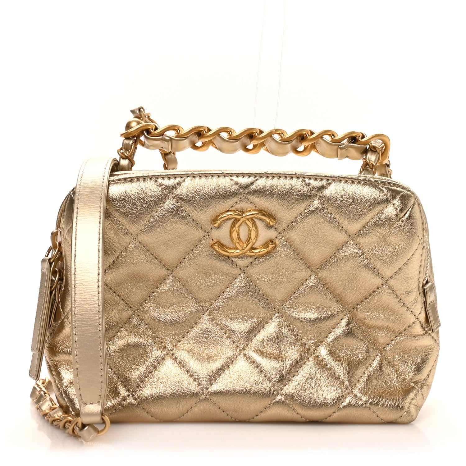 Chanel Metallic Lambskin Quilted Mini Bowling Bag Gold 1 of 10