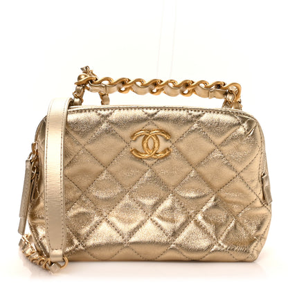 Chanel Metallic Lambskin Quilted Mini Bowling Bag Gold 1 of 10