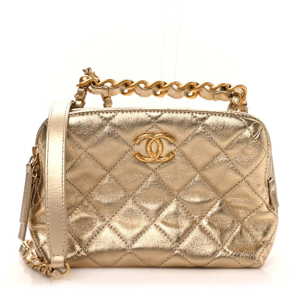 Chanel Metallic Lambskin Quilted Mini Bowling Bag Gold 1842475