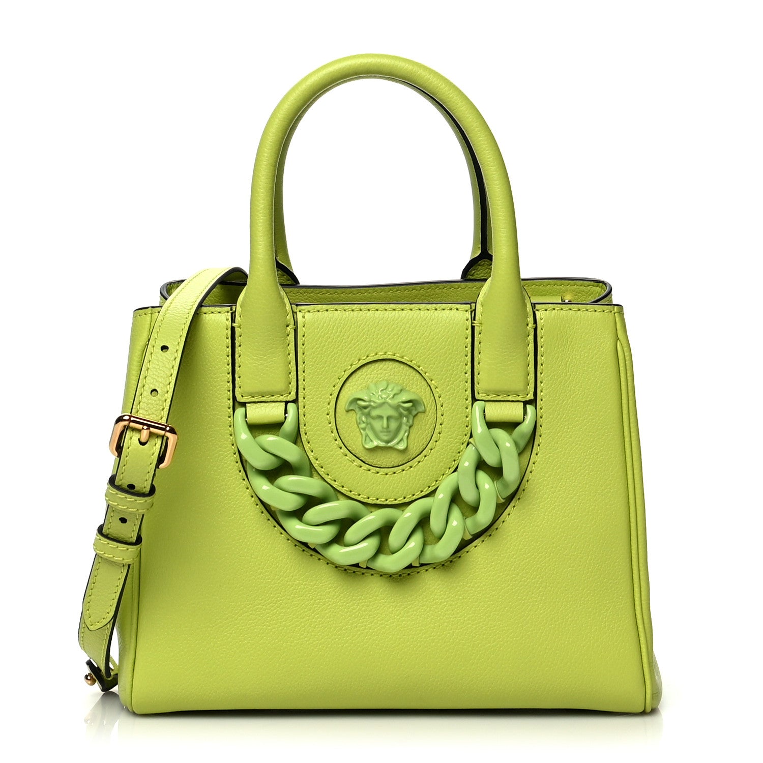 Versace Grained Calfskin Small La Medusa Chain Tote Citron 1 of 8