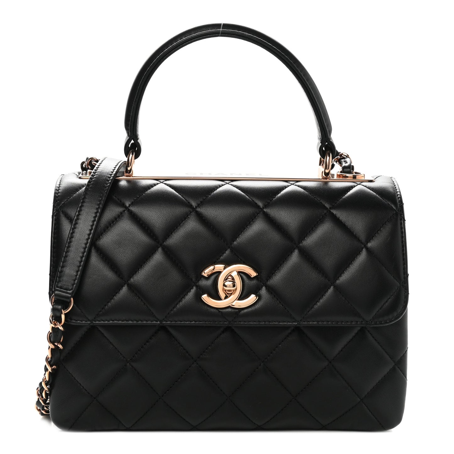Lambskin Quilted Small Trendy CC Dual Handle Flap Bag Black