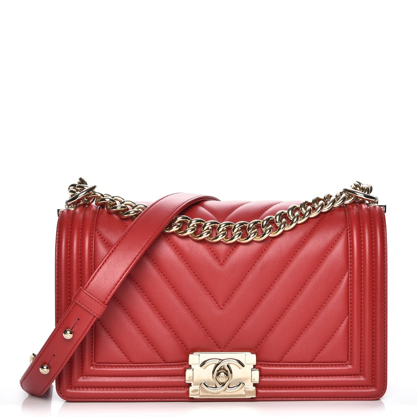 Calfskin Chevron Quilted Medium Boy Flap Red