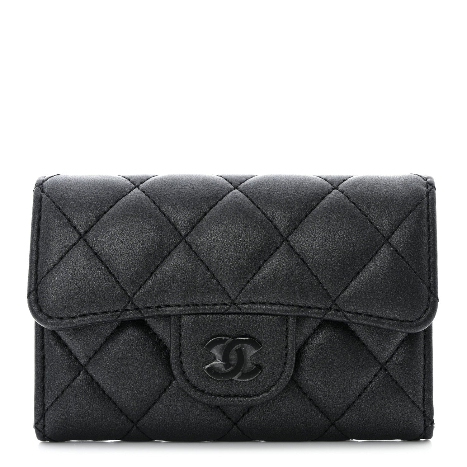 Chanel Pearly Lambskin Quilted Flap Card Holder Wallet So Black 1 of 9