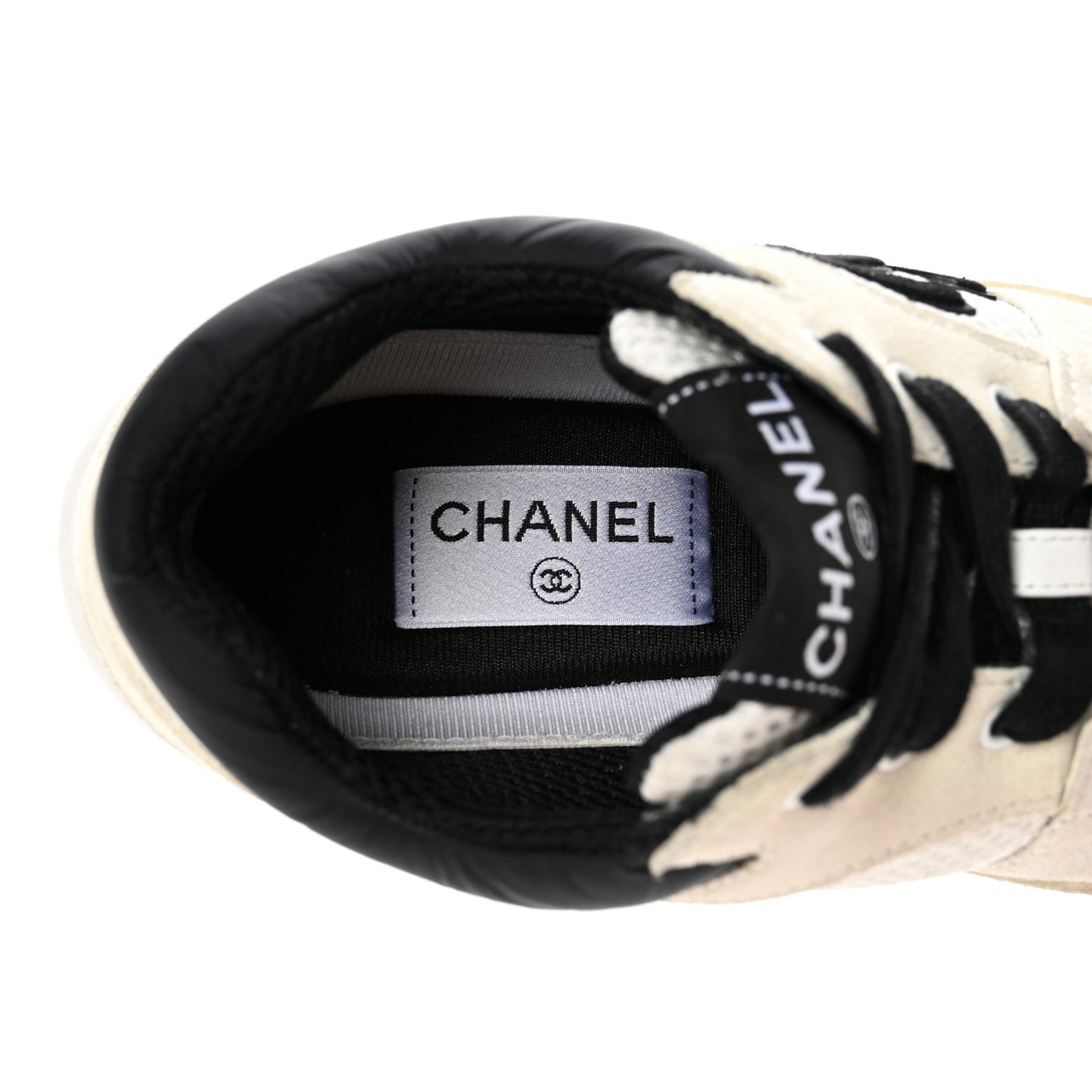 Mesh Suede Grained Calfskin Womens CC Sneakers 37.5 White Black