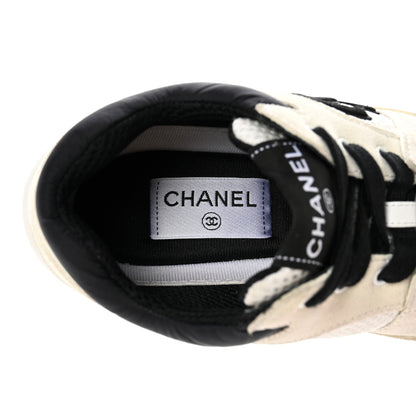Chanel Mesh Suede Grained Calfskin Womens CC Sneakers 37.5 White Black 5 of 18