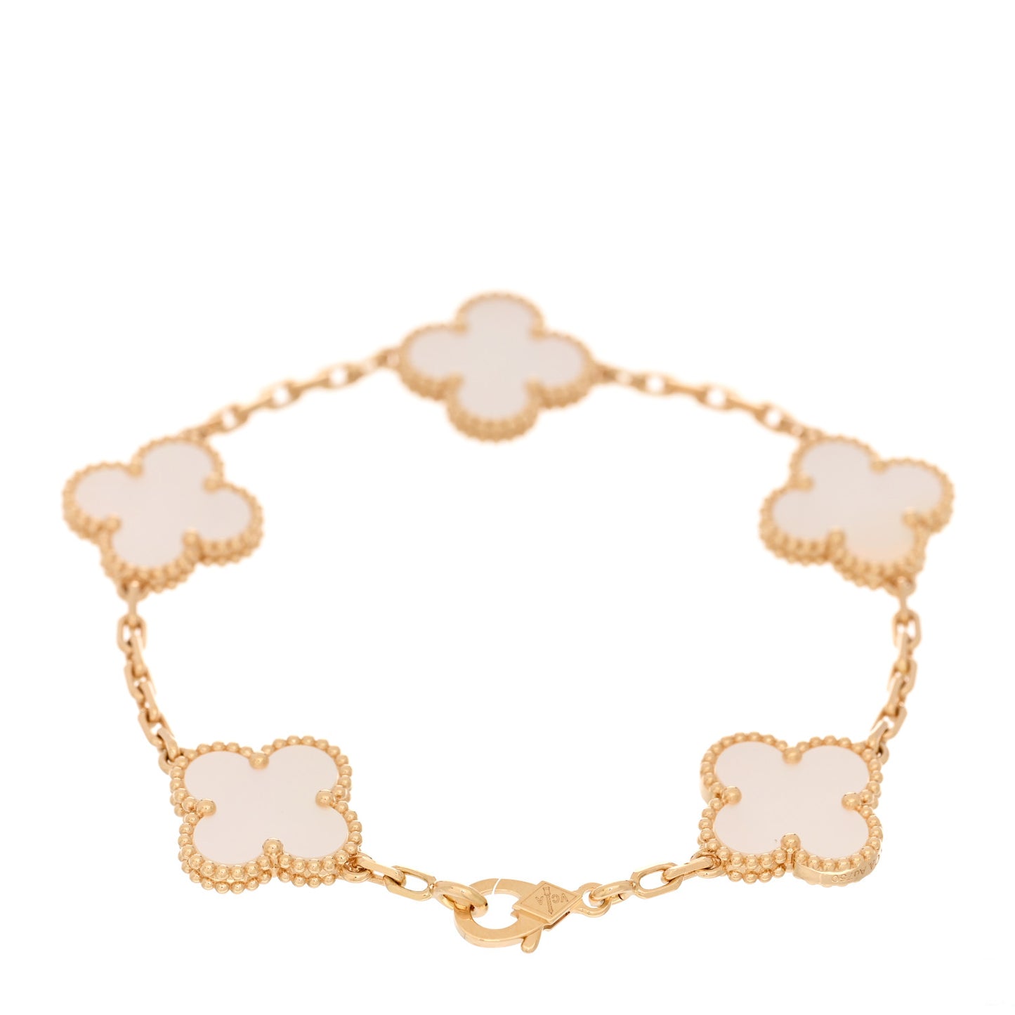 18K Yellow Gold Mother of Pearl 5 Motifs Vintage Alhambra Bracelet