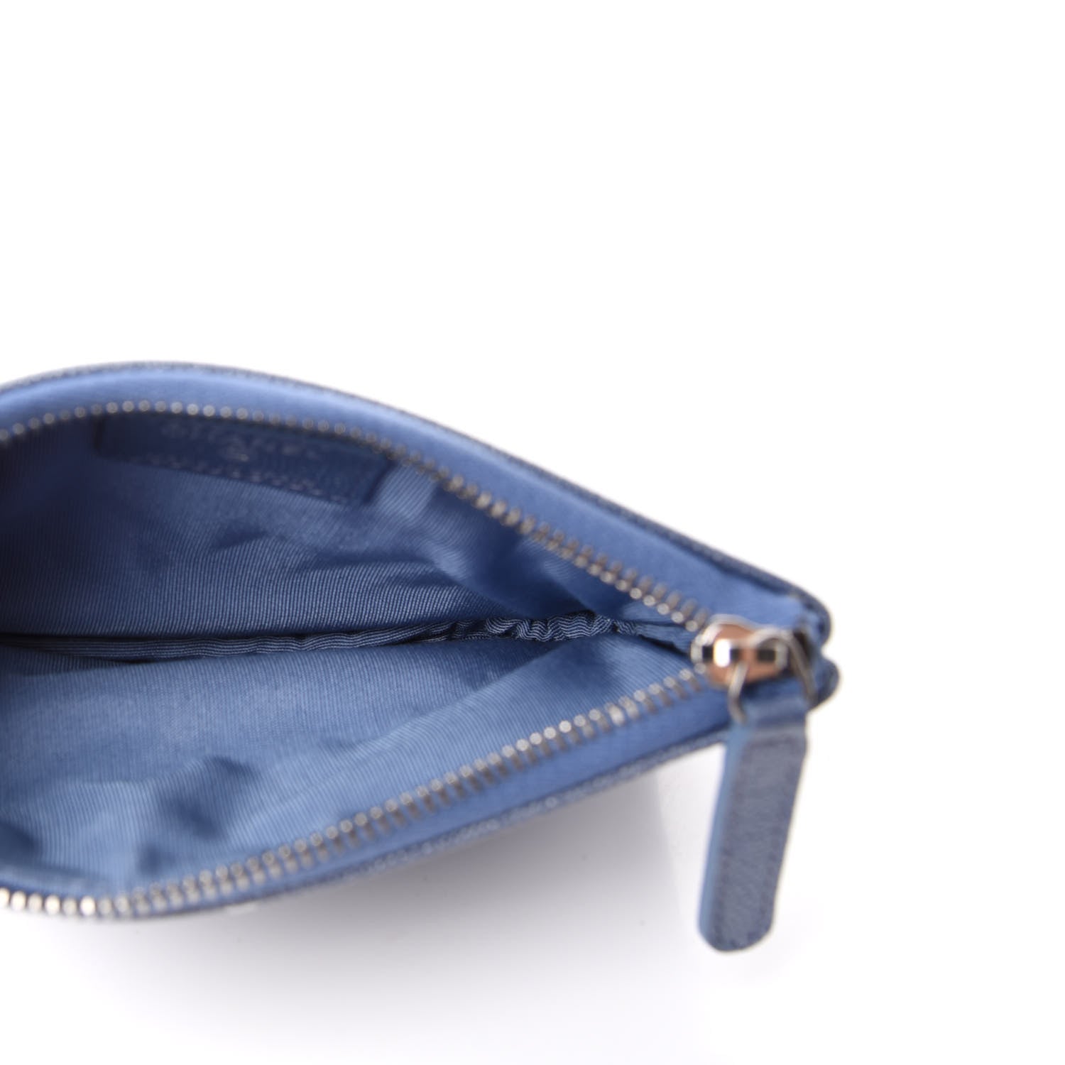 Chanel Metallic Caviar Chevron Quilted Small Vintage Mademoiselle Cosmetic Case Blue 5 of 7