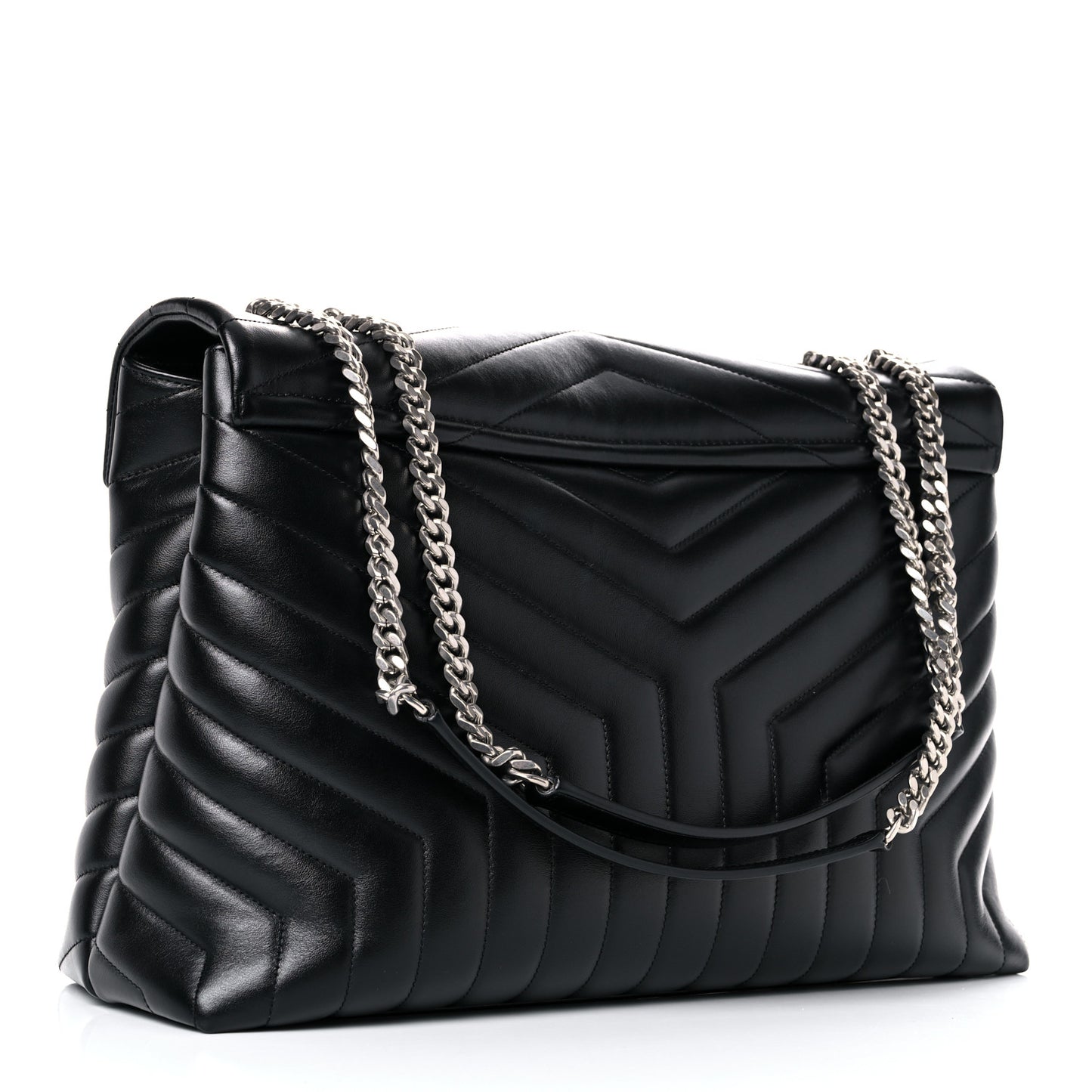 Calfskin Y Quilted Monogram Large Loulou Chain Satchel Black