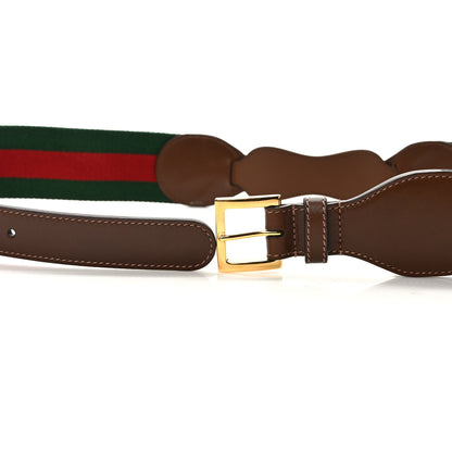 Gucci Efesto Calfskin Web Horsebit 50/25mm Belt 85 34 Green Red Brown Sugar 4 of 5