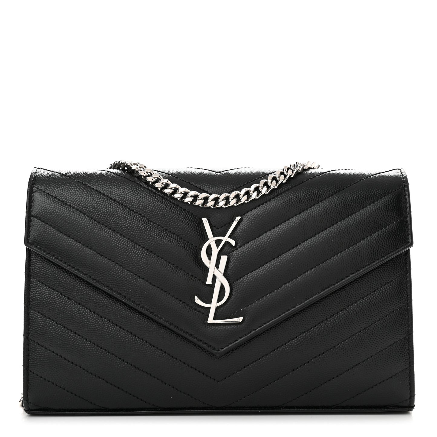 Grain De Poudre Matelasse Chevron Monogram Chain Wallet Black
