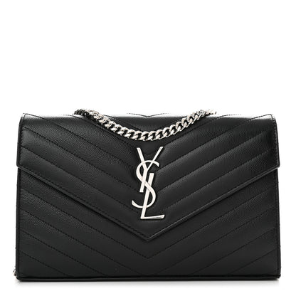 Saint Laurent Grain De Poudre Matelasse Chevron Monogram Chain Wallet Black 1 of 10