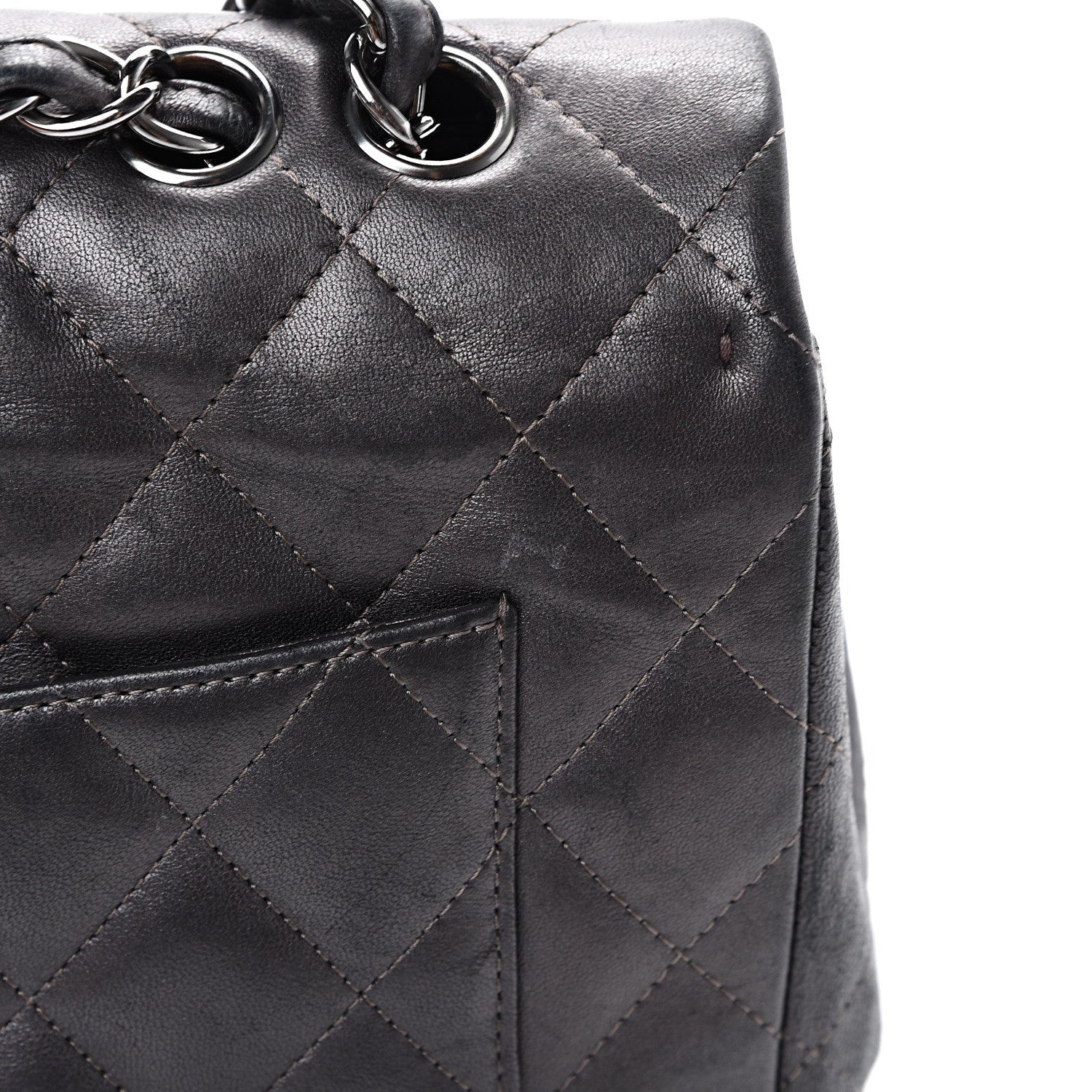 Chanel Metallic Lambskin Quilted Jumbo Single Flap Dark Grey 22 of 22