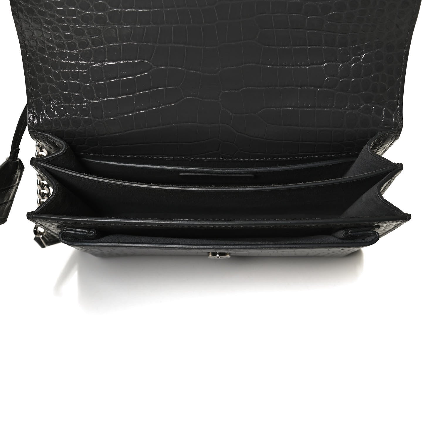 Saint Laurent Calfskin Crocodile Embossed Medium Monogram Sunset Graphite 5 of 12
