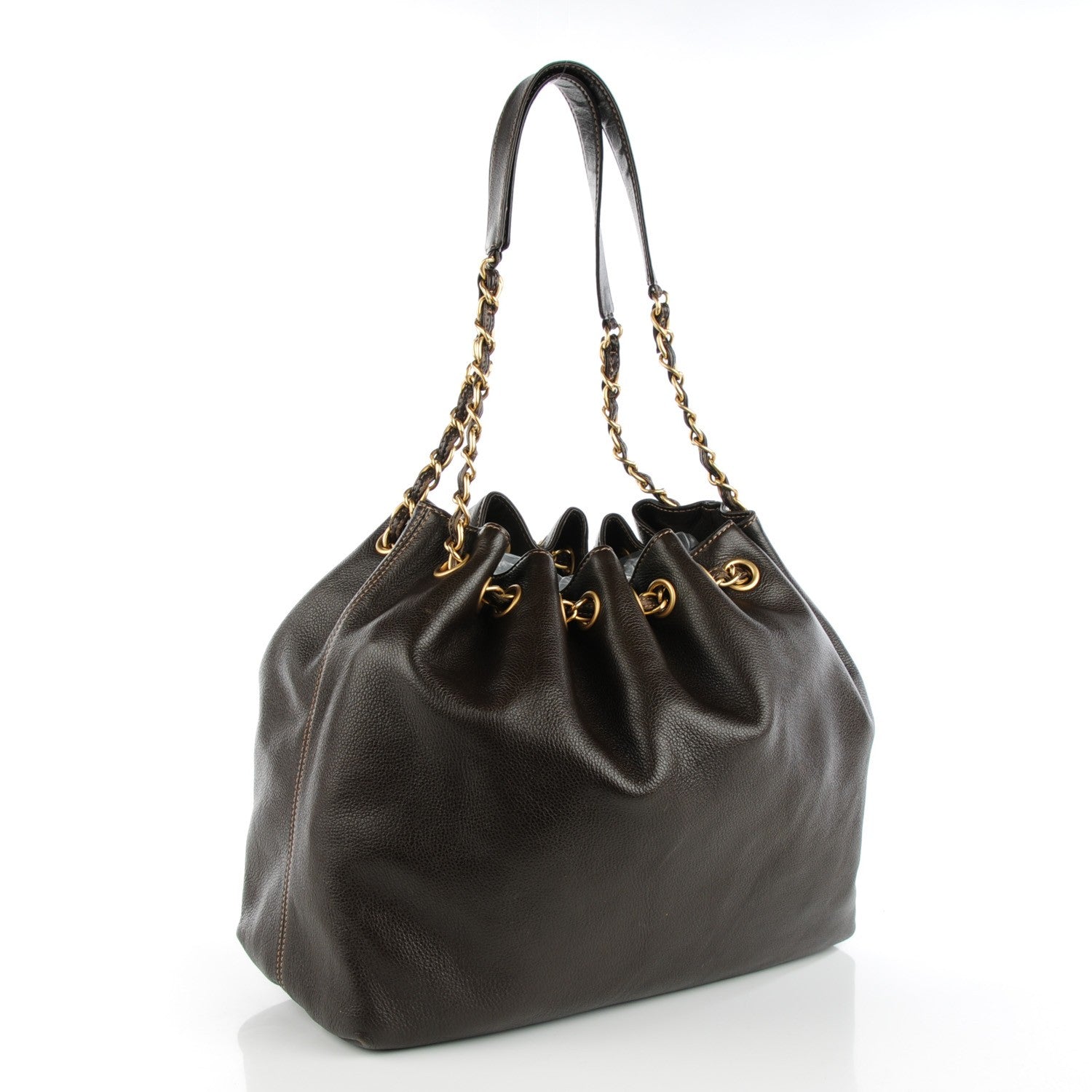 Chanel Calfskin CC Drawstring Bucket Bag Dark Brown 3 of 7