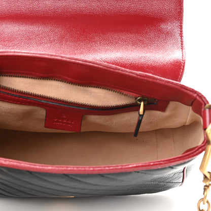 Gucci Vintage Effect Calfskin Matelasse Diagonal Small Torchon GG Marmont Top Handle Shoulder Bag Black Romantic Cherry 4 of 8