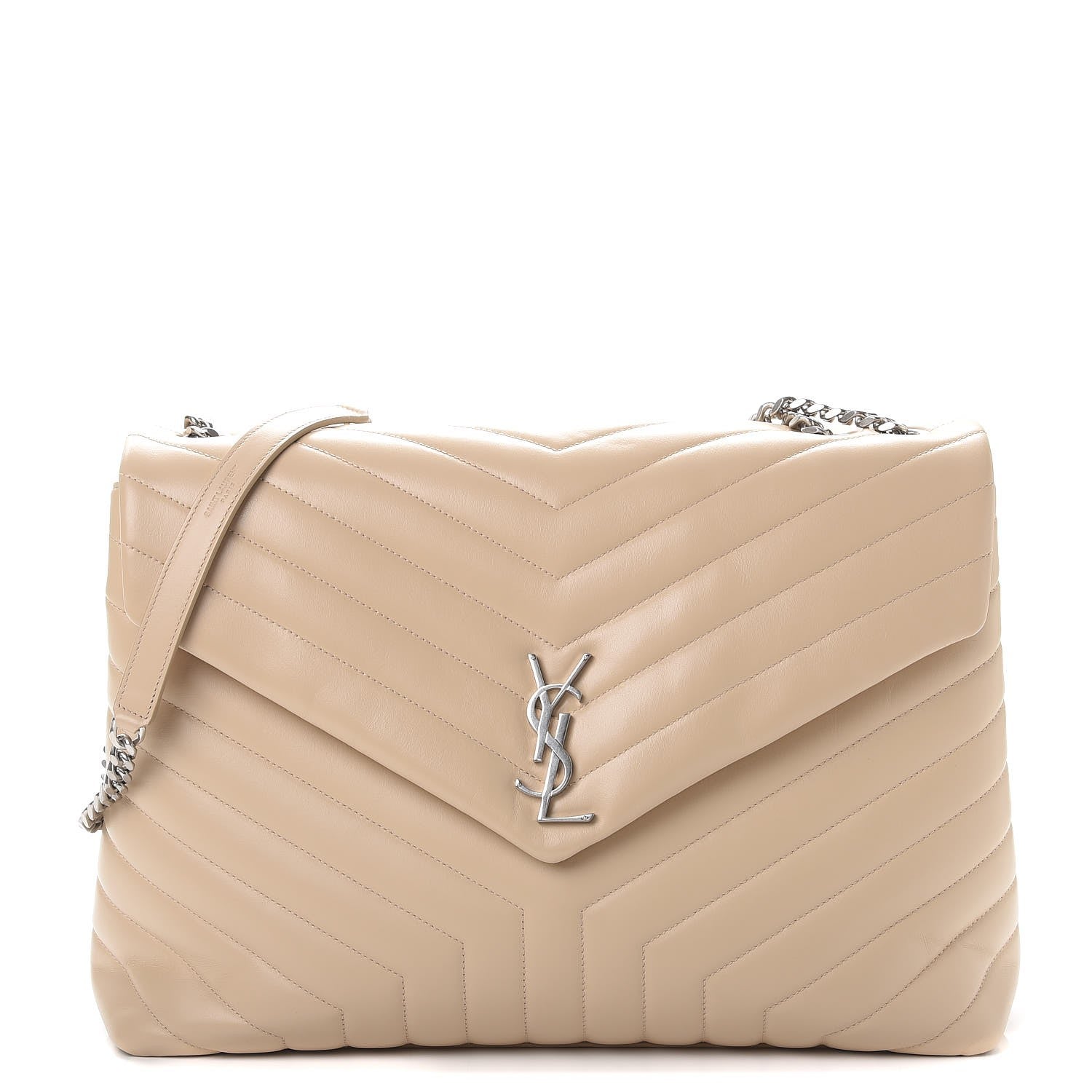 Saint Laurent Calfskin Y Quilted Monogram Large Loulou Chain Satchel Nude Powder 1 of 7