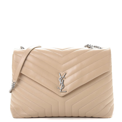 Saint Laurent Calfskin Y Quilted Monogram Large Loulou Chain Satchel Nude Powder 1 of 7