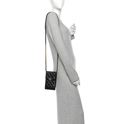 Chanel Lambskin Quilted Lacquered Chain Phone Holder With Chain Black 2 of 13