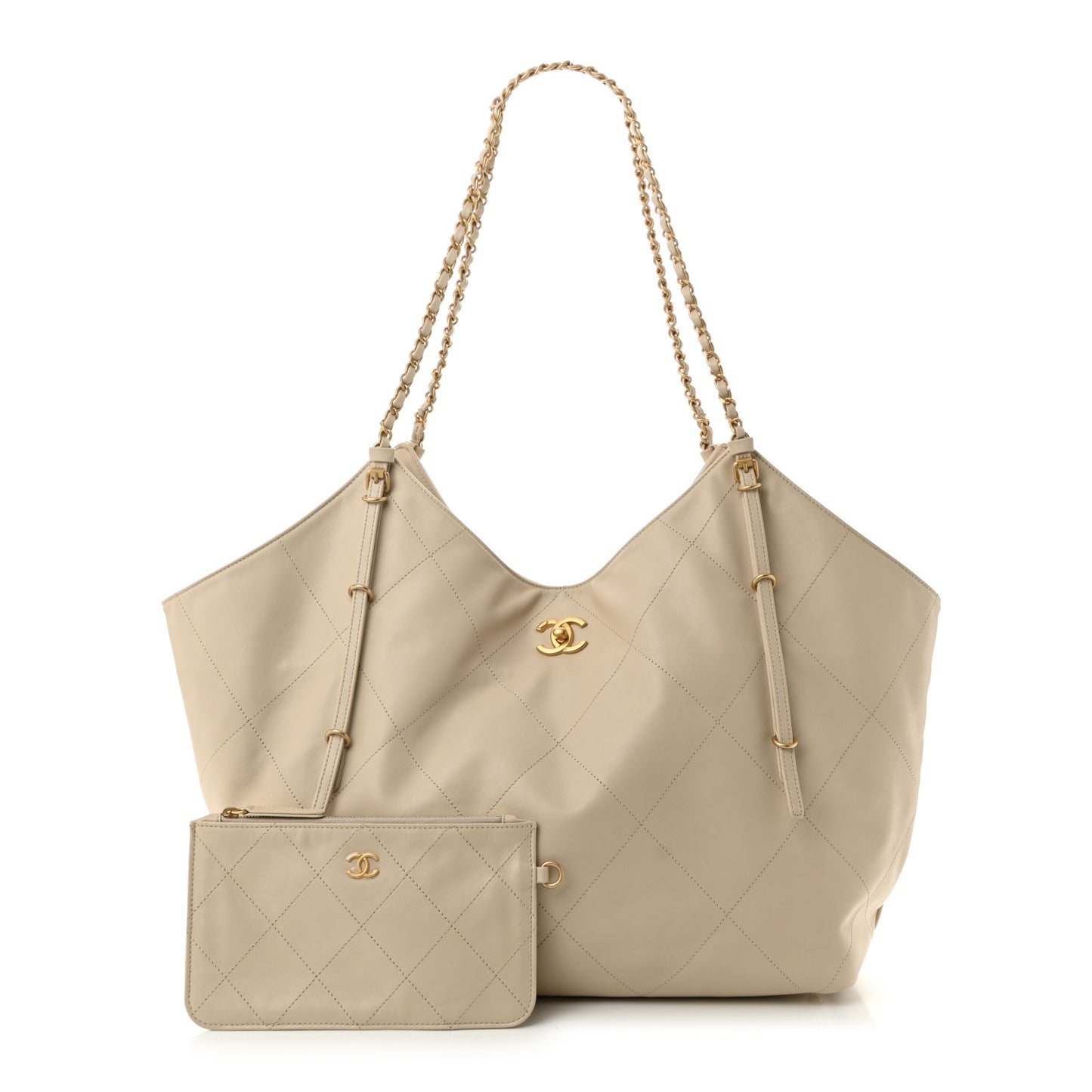 Calfskin Quilted Maxi Shopping Bag Beige