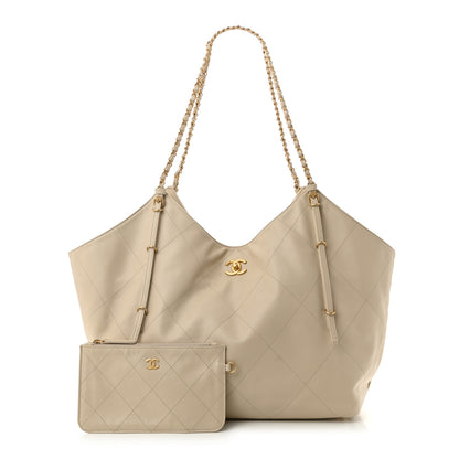 Chanel Calfskin Quilted Maxi Shopping Bag Beige 2 of 11