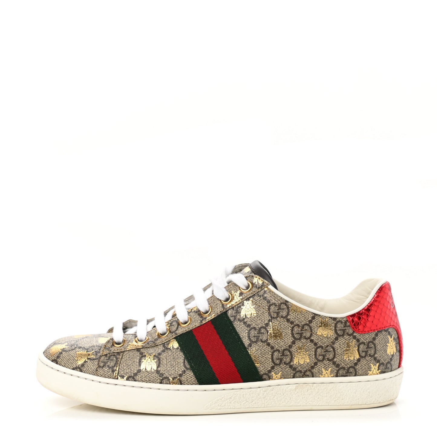 GG Supreme Monogram Bees Ayers Web Womens Ace Sneakers 37 Beige Oro Green Red