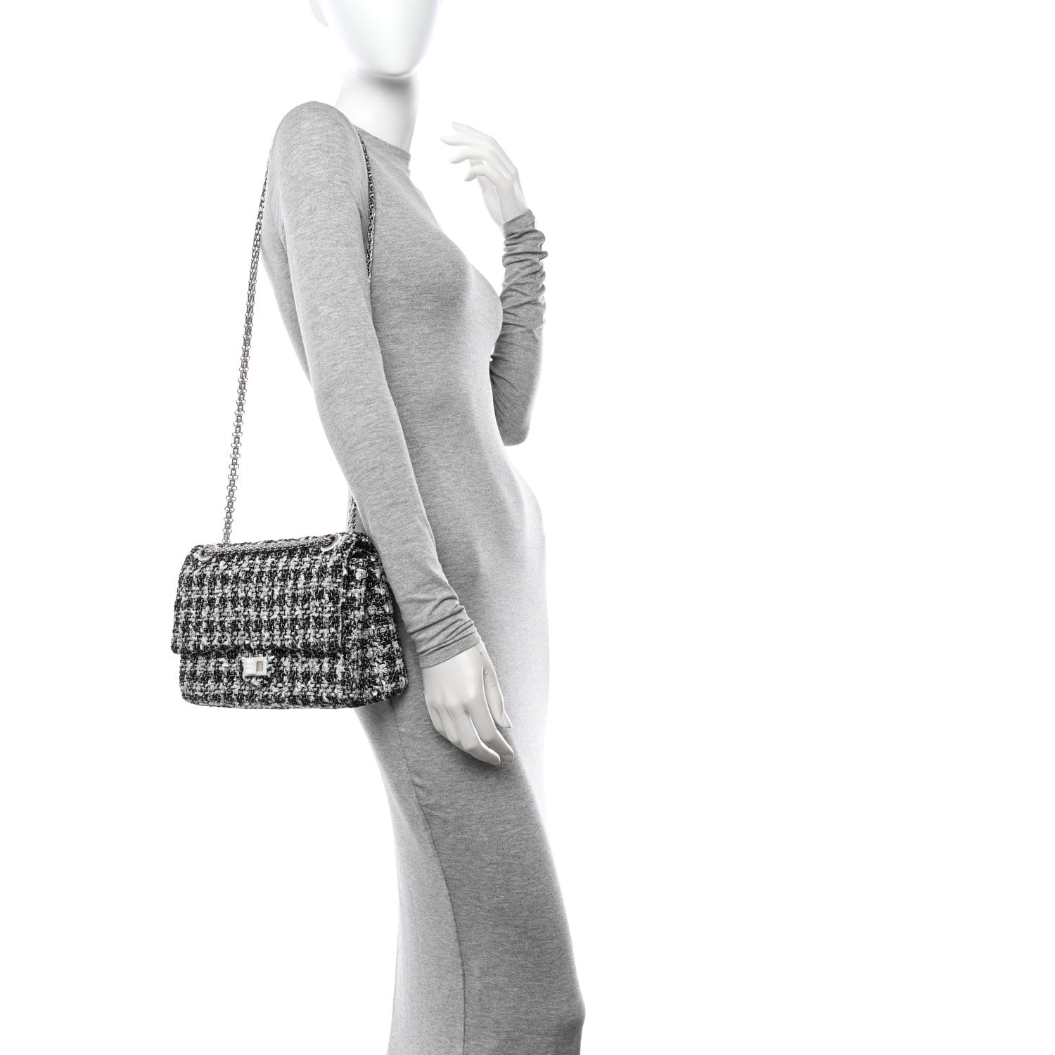 Chanel Tweed Quilted Resin 2.55 Reissue 226 Flap Black White 2 of 11