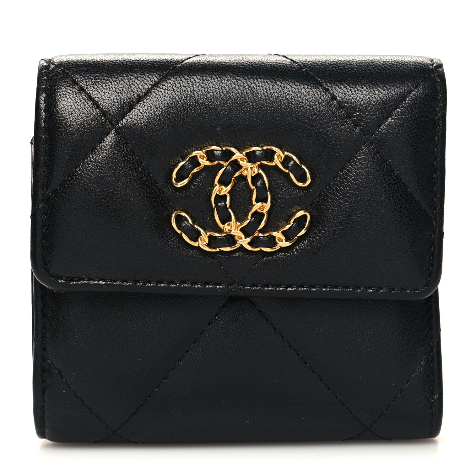 Chanel Goatskin Quilted Chanel 19 Small Flap Wallet Black 1 of 11