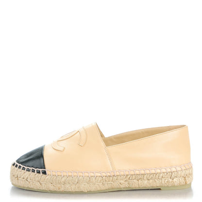 Chanel Lambskin CC Espadrilles 37 Beige Black 1 of 9