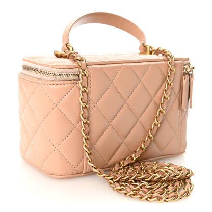 Chanel Lambskin Quilted Small Top Handle Vanity Case With Chain Beige 3 of 10