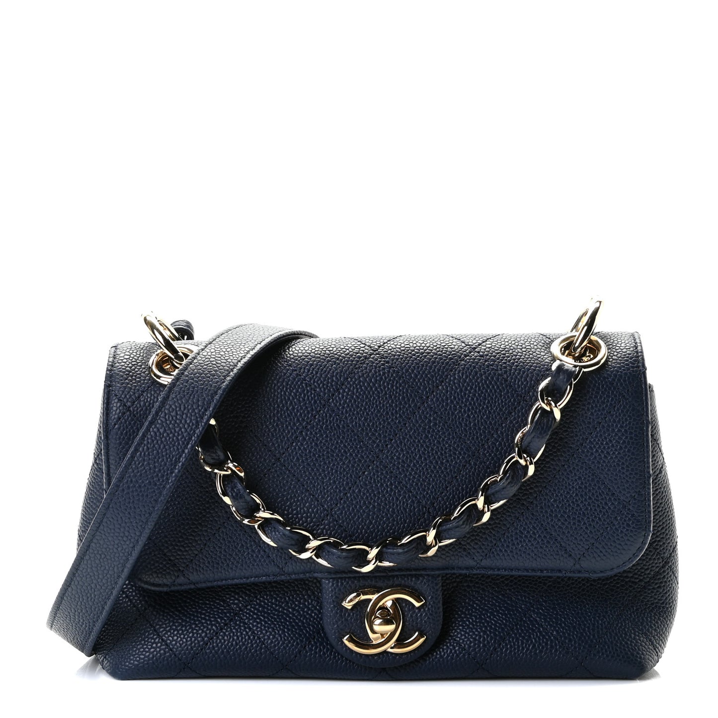Caviar Quilted Small City Walk Flap Navy Blue