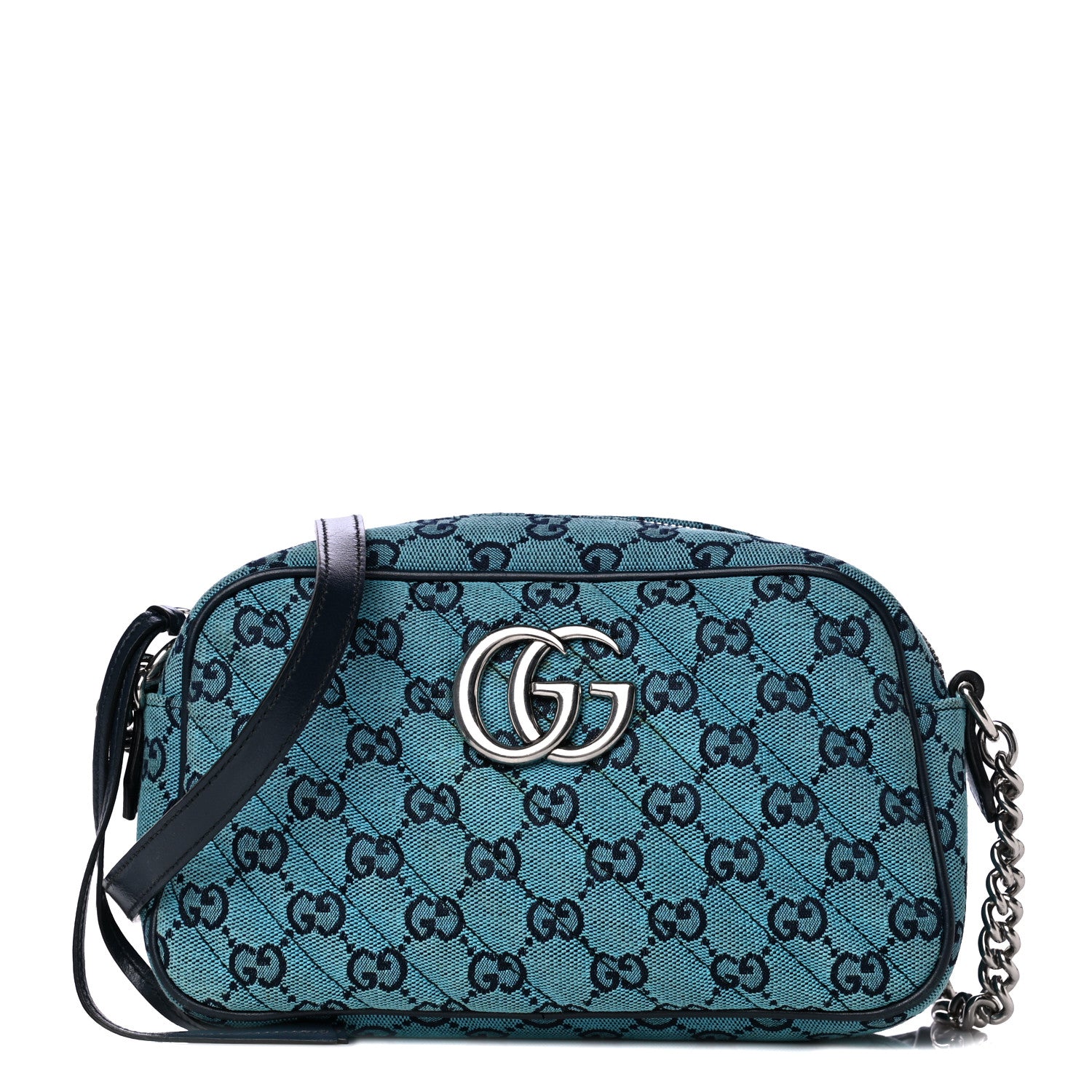 Gucci Monogram Multicolor Matelasse Diagonal Small GG Marmont Chain Shoulder Bag Light Blue 1 of 10