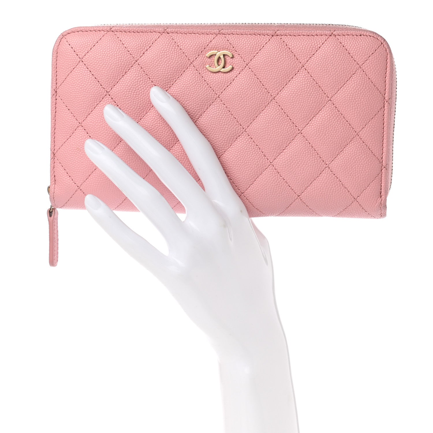 Chanel Caviar Quilted Large Gusset Zip Around Wallet Light Pink 2 of 9