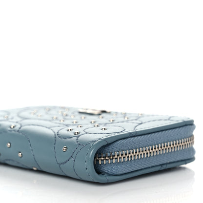 Chanel Lambskin Camellia Embossed Studded Zip Coin Purse Blue 9 of 10
