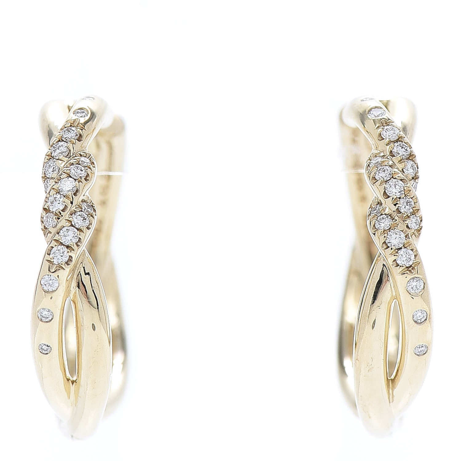 David Yurman 18K Yellow Gold Diamond 21mm Continuous Hoop Earrings 1 of 5