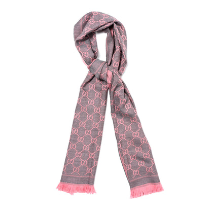 Gucci Wool Jacquard GG Monogram Sten Fringe Scarf Graphite Pink 1 of 4