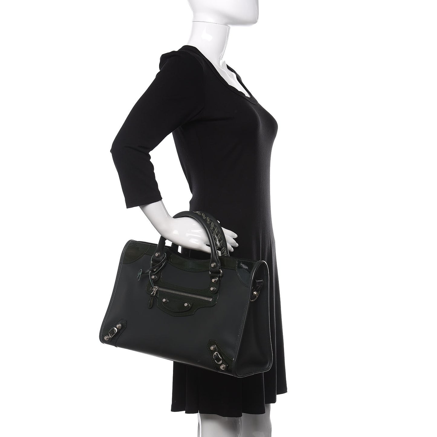 Smooth Calfskin Metallic Patent Giant 12 Silver Hardware City Vert Poker Fonce