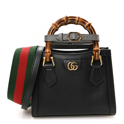 Gucci Textured Dollar Calfskin Web Mini Diana Tote Bag Black Dusty Grey 1 of 11