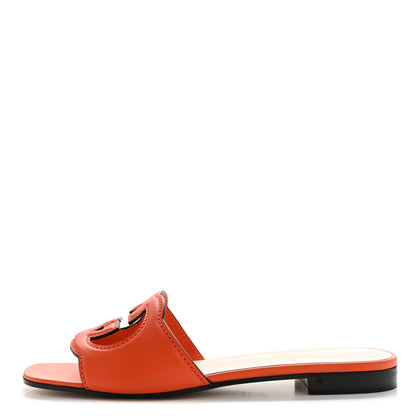 Gucci Cosmos Softy Calfskin Interlocking G Cut Out Slide Sandals 38.5 Deep Orange 2 of 11