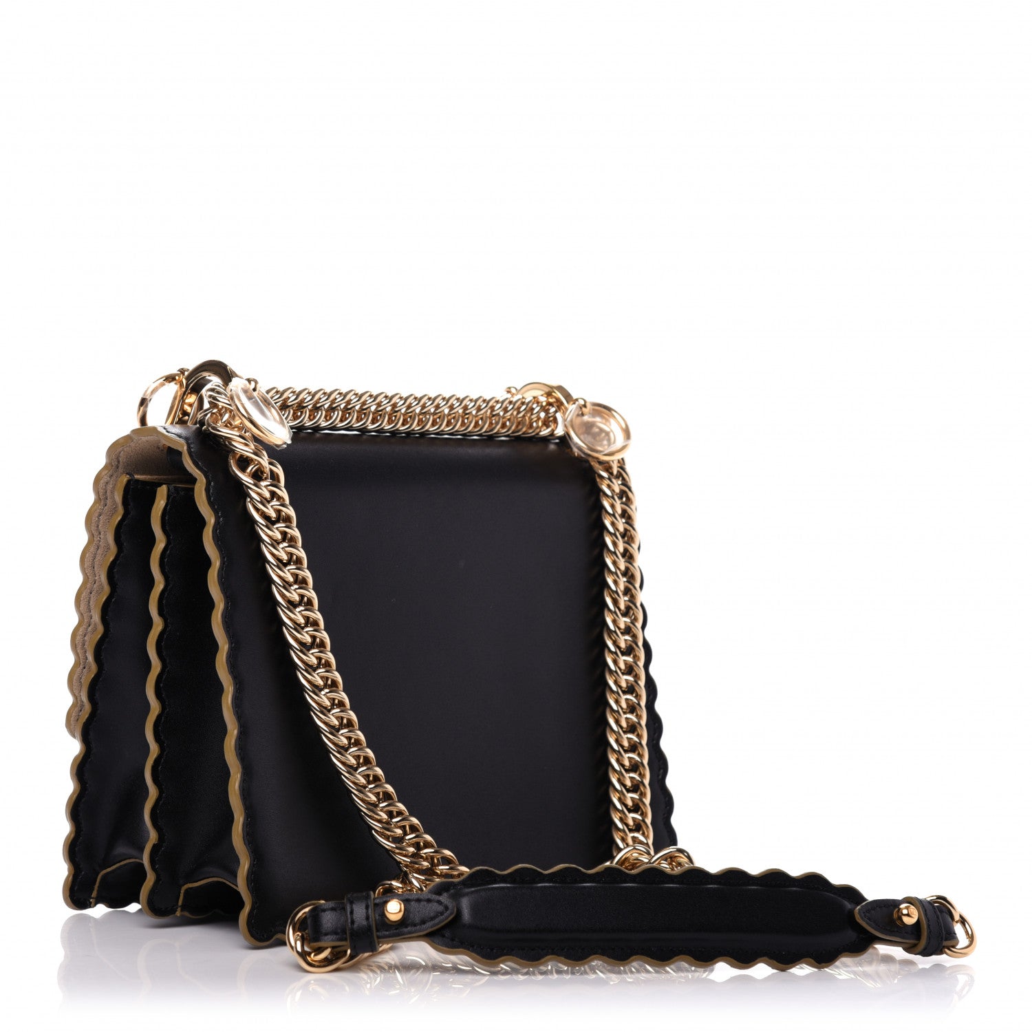 Fendi Vitello Liberty Scalloped Studded Small Kan I Shoulder Bag Black 3 of 9
