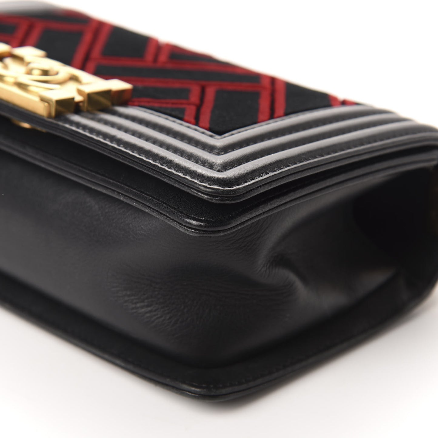 Calfskin Velvet Small Boy Flap Black Red