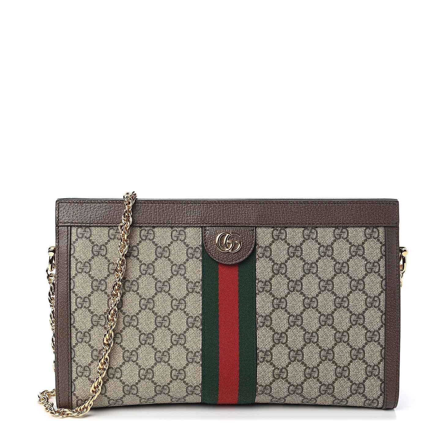 GG Supreme Monogram Web Medium Ophidia Chain Shoulder Bag Brown