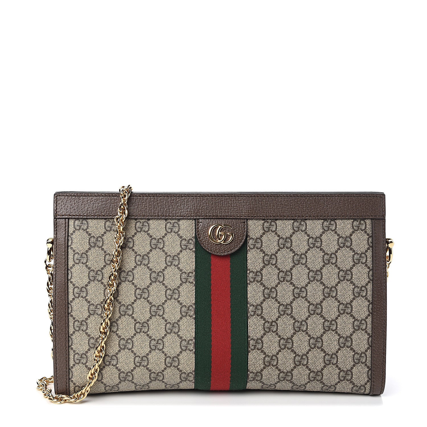 Gucci GG Supreme Monogram Web Medium Ophidia Chain Shoulder Bag Brown 1 of 9