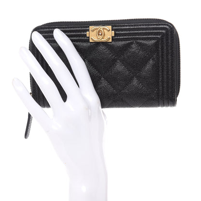 Chanel Caviar Quilted Small Boy Zip Around Wallet Black 2 of 9