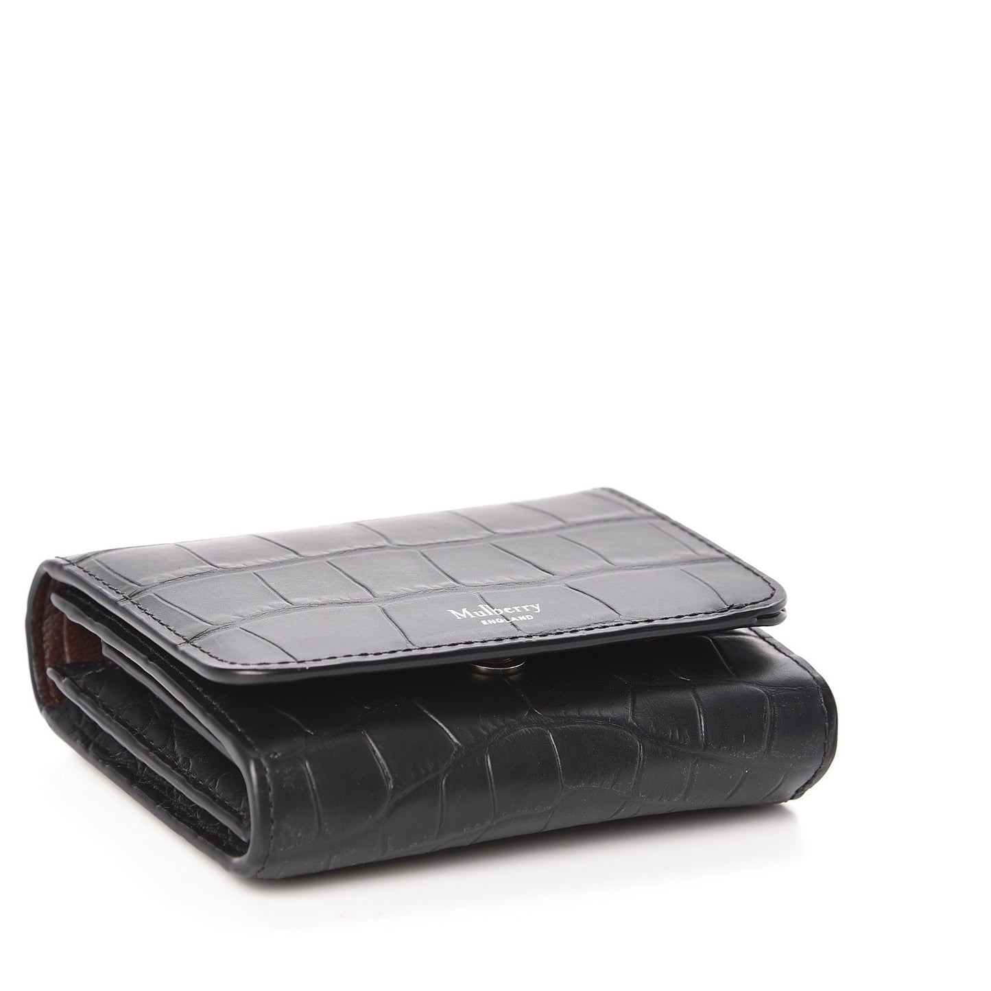 Matte Crocodile Embossed Calfskin Small French Continental Wallet Black