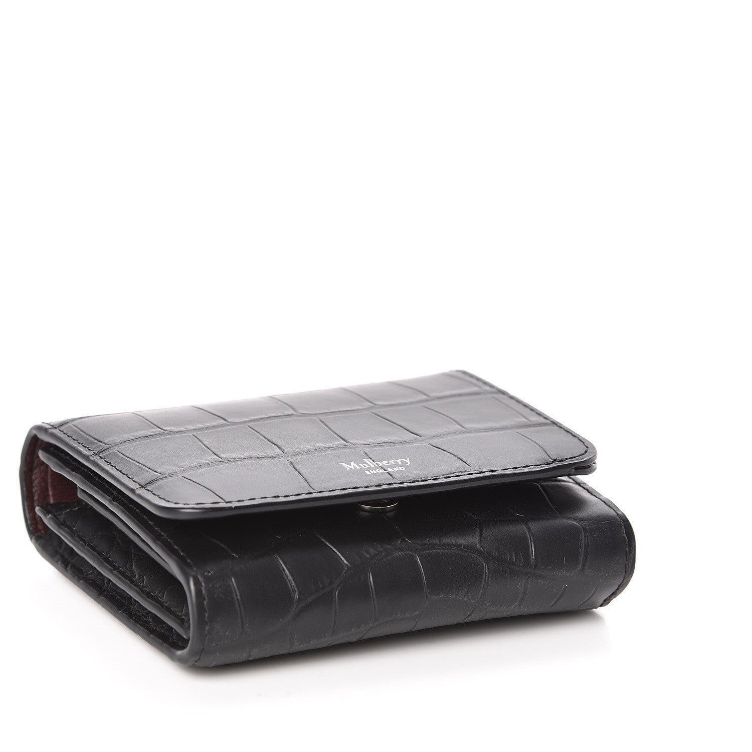 Mulberry Matte Crocodile Embossed Calfskin Small French Continental Wallet Black 4 of 7